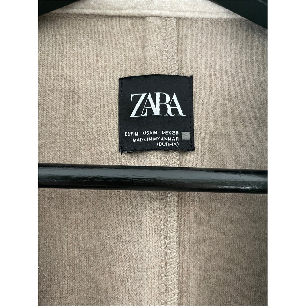 Zara Coat Oatmeal Beige Soft Marl Open Front Medium Longline Minimalist Jacket - Picture 2 of 15